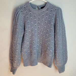 J. Crew Balloon Sleeve Cable Knit Sweater Dusty Sky Cottagecore